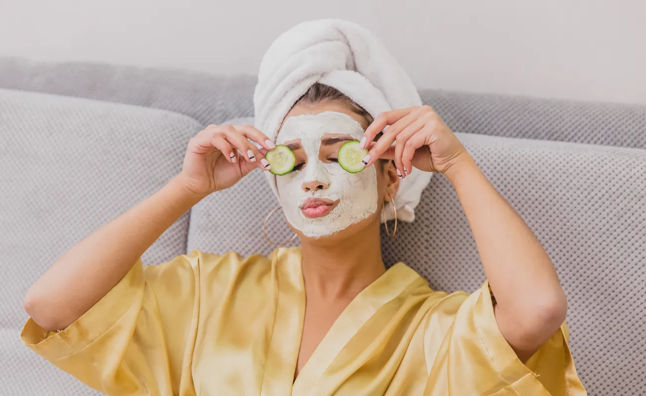 Woman with beauty face mask